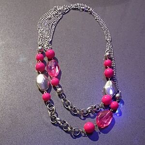 Pink and Silver Beaded Necklace